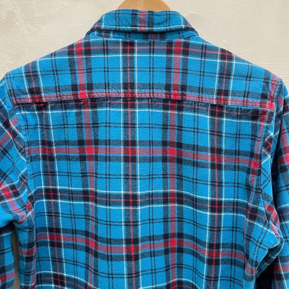Vintage 90s Plaid Flannel Shirt Mens Small Womens Medium Plaid Flannel Blue Red - Picture 7 of 16